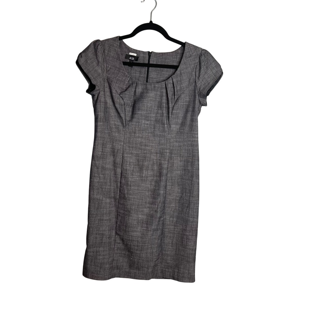 AGB Gray Career‎ Shift Dress Size 2Pleated Front Cap Sleeve Work Office